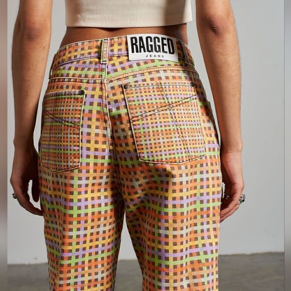 The Ragged Priest Oblivion Rainbow Plaid High Rise Straight Dad Jeans Size 24 - Picture 4 of 16